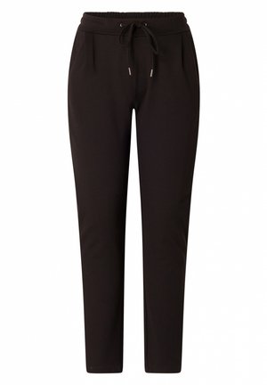 Zwarte joggingbroek met een tailleband met trekkoord, taps toelopende pijpen, twee voorzakken en een soepele stofstructuur.