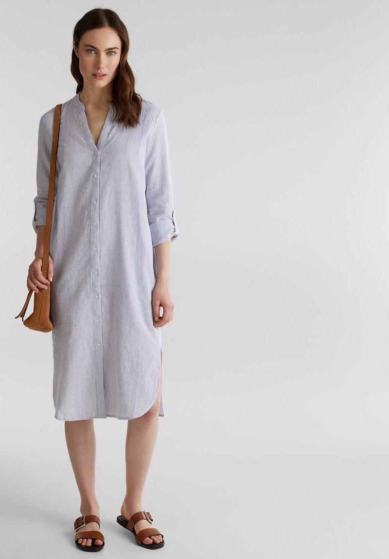 Esprit Aus Leinen Mix Hemdblusen Kleid Day Dress Light Blue Zalando De 