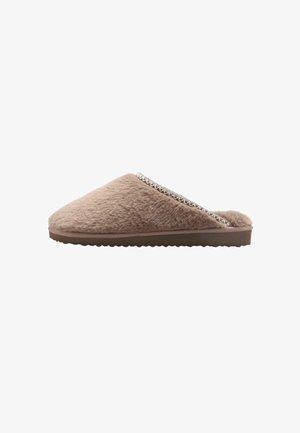 Friends Like These, FAUX FUR TAPE DETAIL MULE SLIPPERS - Hjemmesko - taupe