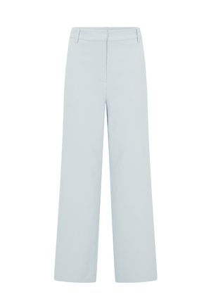 Light blue wide-leg pants with belt loops and a concealed front zipper closure, displayed on a white background.