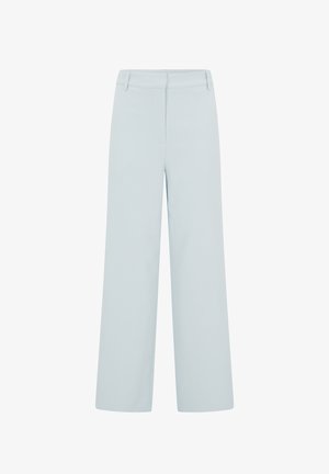 Light blue wide-leg pants with belt loops and a concealed front zipper closure, displayed on a white background.