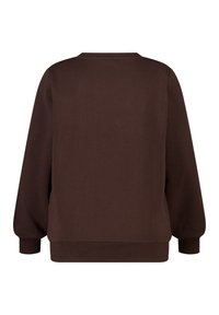 Bruine pullover sweatshirt met een ronde hals, lange mouwen en ribgebreide manchetten en zoom. Gladde textuur, geen zichtbare patronen of hardware.