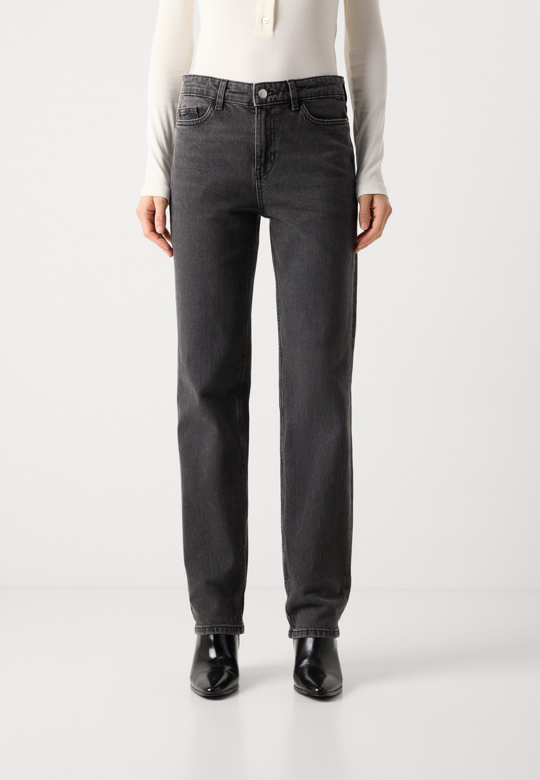 Lindex TROUSERS NEA - Tiesaus kirpimo džinsai - black denim/juoda