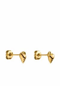 Goldfarbene Ohrstecker im Muscheldesign mit strukturierter Oberfläche und sicherem Druckverschluss.