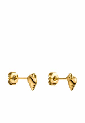 Boucles d'oreilles en or avec un design en coquillage, une surface texturée et un système de fermeture à poussoir sécurisé.