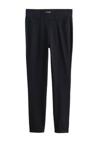 Pantalon noir slim avec poches avant, passants de ceinture et une taille élégante, présenté sur fond blanc.