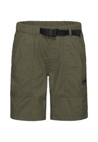 Olivgröna shorts i lättviktsmaterial, med elastisk midja och ett svart spänne. Inkluderar två framfickor och logodetalj.