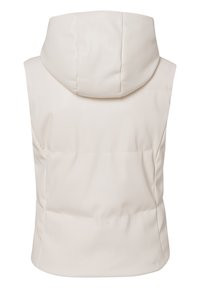 Mouwloos lichtgewicht vest in off-white, met capuchon, gladde textuur en zijzakken, ontworpen met een strakke, minimalistische uitstraling.