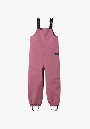 Roze waterdichte overall met verstelbare schouderbanden. Voorzien van elastische boorden en reflecterende accenten voor zichtbaarheid. Efficiënt, duurzaam materiaal.