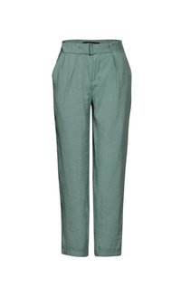 Hellgrüne, knöchellange Hosen mit leicht zerknitterter Textur, Gürtelschlaufen und vorderen Falten. Mit klassischem geradem Bein-Design.