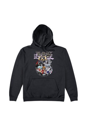 Czarna bluza z kapturem z kolorowymi postaciami i logo Yu-Gi-Oh GX nadrukowanymi na przodzie, z trzema postaciami i postacią robota.