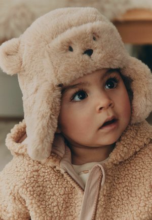 Next, FAUX FUR BEAR FACED BABY TRAPPER HAT UNISEX - Huer - brown beige