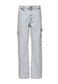Lysvasket olabukser med cargo-design som har rette ben, flere lommer og en lett slitt tekstur. Metallknapplukking i midjen.