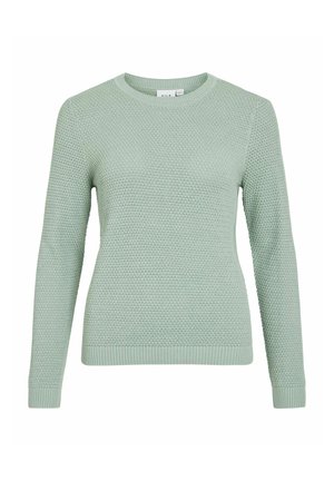 Lichtgroene, gebreide trui met lange mouwen, ronde hals, met een gestructureerd patroon en geribbelde boorden en zoom.
