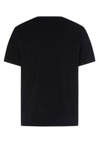 Černé tričko s krátkým rukávem vyrobené z měkké látky. Má jednoduchý design s kulatým výstřihem a bez viditelných log či vzorů.