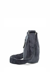 Bolso de hombro de pana en gris oscuro, con una forma estructurada, correa ajustable y un compartimento principal con cremallera fabricado en tejido texturizado.