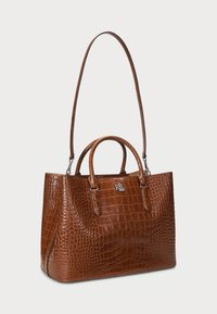 Lauren Ralph Lauren EMBOSSED LEATHER LARGE MARCY SATCHEL - Ručna torba - tobacco