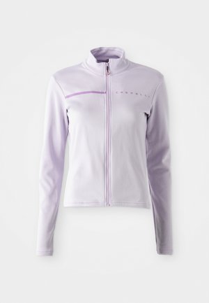 Svijetlopurple zip-up jakna od mekanog materijala s visokim ovratnikom, koja ima suptilnu horizontalnu akcentsku liniju i "Castelli" logo na prsima.