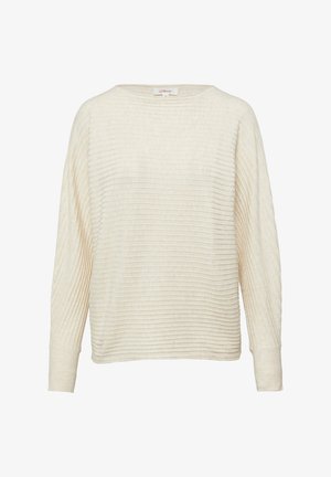 Crème-kleurige top met lange mouwen en een gestructureerd, geribd ontwerp. Rechte pasvorm en wijde halslijn, met een ontspannen silhouet.