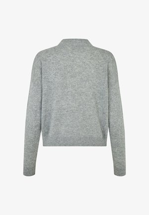 Hele halli kudumidega särk, millel on pikad varrukad ja ümmargune kaelus, nähtuna seljalt valgel taustal.