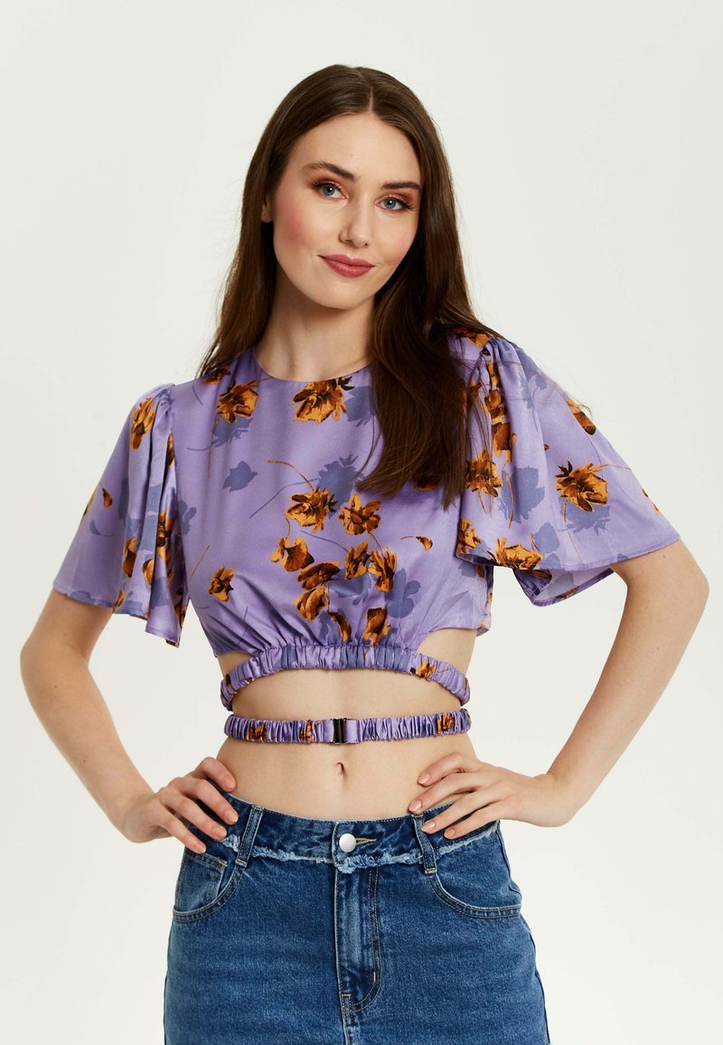 Liquorish FLORAL CROP WITH TIE DETAIL - Blouse - purple