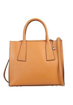 Sac à main en cuir beige avec deux poignées supérieures, une bandoulière amovible et un petit zip aux couleurs du drapeau italien.