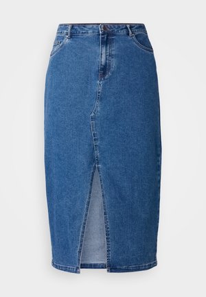 ONLY Carmakoma CARSIRI FRONT SLIT SKIRT - Jeansskjørt - medium blue denim