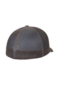 Must must cap ümmarguse kujuga ja lapikule äärele. Omab tekstureeritud materjali ja väikest nuppu peal. Minimalistlik disain.