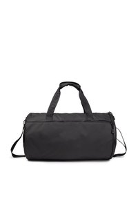 Borsa da viaggio nera in materiale resistente, con due manici superiori, una tracolla e un compartimento principale con cerniera.