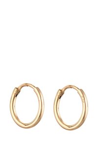 Boucles d'oreilles en or avec une surface lisse et polie et une forme arrondie. Présente un fermoir sécurisé pour la fermeture. Design simple et minimaliste.