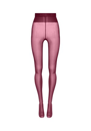 Collants opaques de couleur prune avec une texture lisse et une taille haute. Le design présente une transition sans couture de la taille au pied.