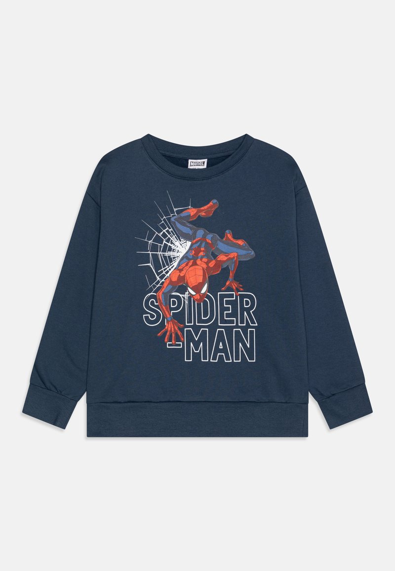 Felpa navy a maniche lunghe con grafica di Spider-Man e design a ragnatela; polsini e orlo a costine, realizzata in morbido cotone.