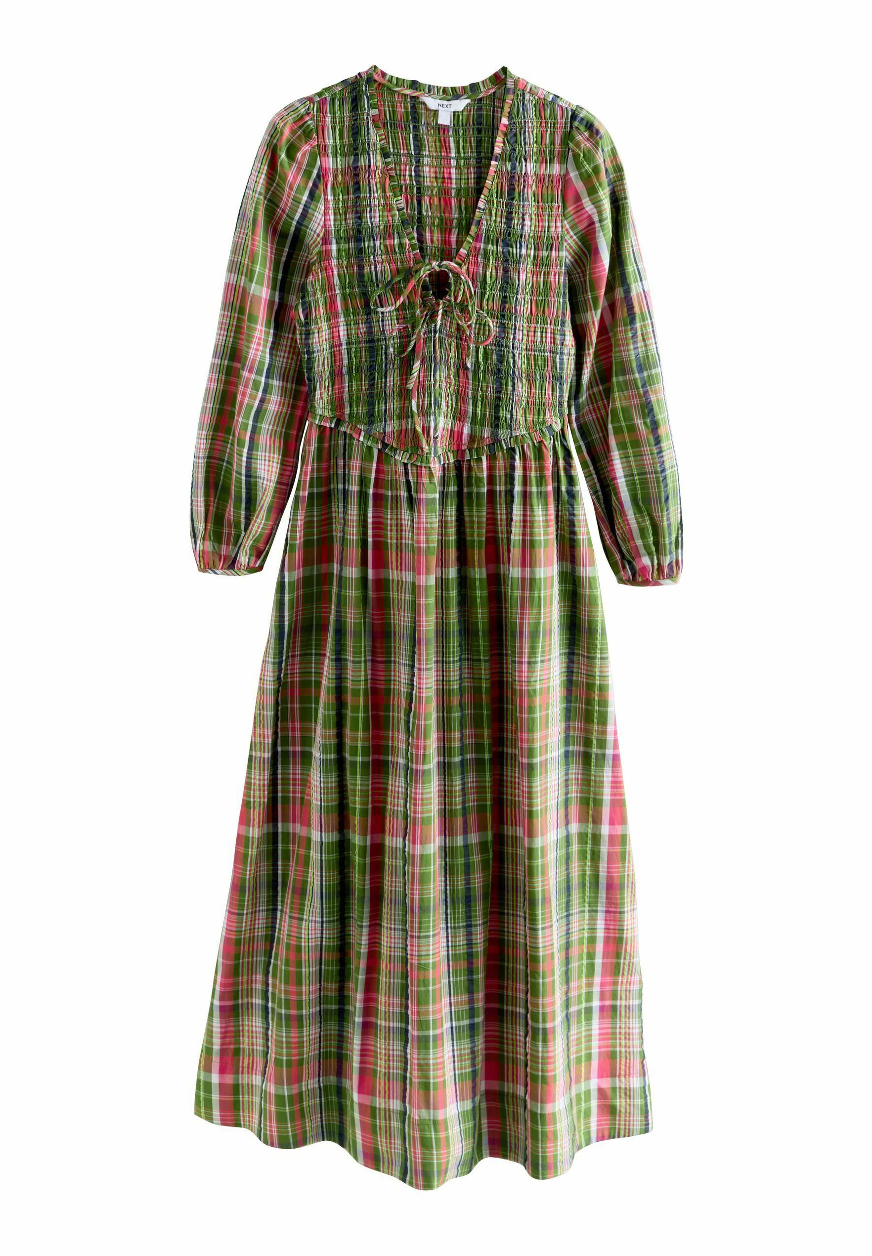 Next REGULAR FIT - SHIRRED LONG SLEEVE - Maxi dress - green/pink check/green  - Zalando