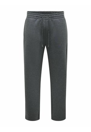 Pantalon de jogging gris foncé à jambes droites avec taille élastique et cordon, présenté sur fond blanc.