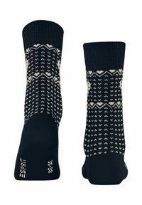 Granatowe skarpetki z kremowym geometrycznym wzorem, z ribbowanym wykończeniem i gładką teksturą. Zaprojektowane z myślą o komforcie i stylu.