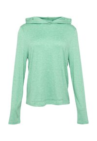 Mintgrüner Hoodie, leichtgewichtig, mit langen Ärmeln, Fronttasche, Kapuze mit Kordelzug, weiche Textur, lässiges Design, lockere Passform, einfarbig ohne Muster.