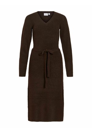 VILA, MIDI DRESS VIGRY LONG SLEEVED - Robe pull - coffee bean