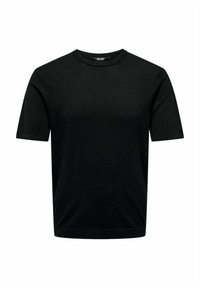T-shirt nera a maniche corte realizzata in tessuto morbido e leggero. Presenta un collo rotondo e una vestibilità comoda, senza motivi o accessori visibili.