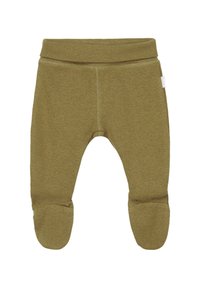 Olijfgroene babylegging gemaakt van textuur ribstof, met een voetontwerp en een zachte, elastische tailleband.