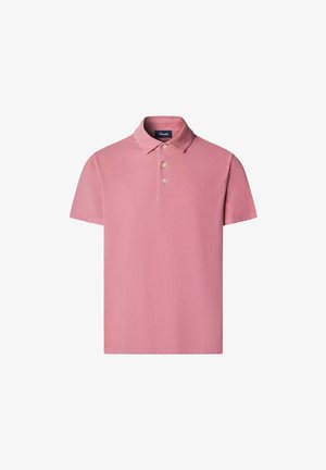Polo shirt in zachtroze katoen met een klassieke kraag, drie-knoopsluiting en korte mouwen. Soepele textuur, geen patronen.
