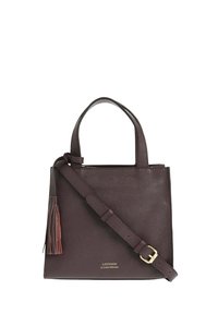 Sac à main en cuir marron foncé avec poignées supérieures, bandoulière réglable, détail de pompon et logo "Loxwood Le Cabas Parisien" en lettres dorées.