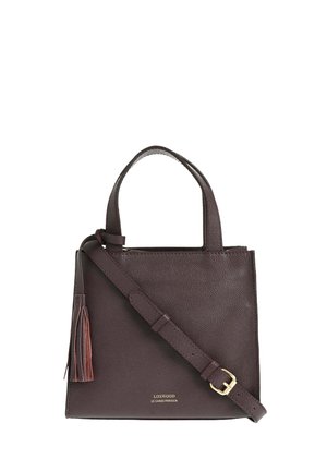 Sac à main en cuir marron foncé avec poignées supérieures, bandoulière réglable, détail de pompon et logo "Loxwood Le Cabas Parisien" en lettres dorées.