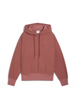 Bluza z kapturem w kolorze przygaszonego różu, z długimi rękawami, przednią kieszenią kangurzą, ściągaczem przy kapturze i małym logo Puma na lewej piersi.