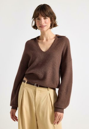 Striktrøje - dark dusty brown