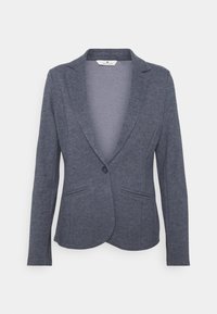 Mörkblå blazer i texturerat tyg med tvåknapps-stängning, slidkragar och två framfickor.