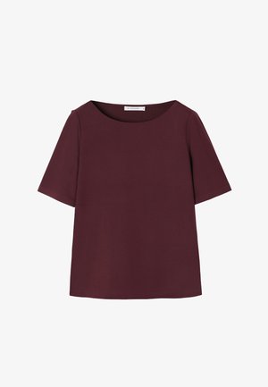 Bluză scurtă de culoare vișinie, cu guler larg, rotund. Fabricată dintr-un material neted, oferind o croială lejeră și un design simplu, modern.