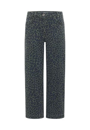 Cecil, HIGH WAIST WIDE LEG JEANS MIT LEO-MUSTER - Wide Leg - dried olive green