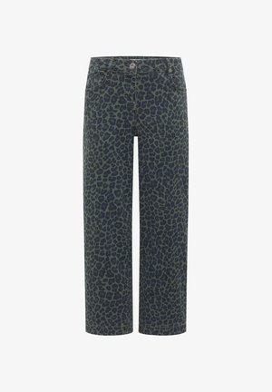 Cecil, HIGH WAIST WIDE LEG JEANS MIT LEO-MUSTER - Wide Leg - dried olive green