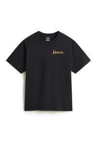 Černé bavlněné tričko s krátkým rukávem, se zlatým vyšitým logem Vans na levé části hrudi. Klasický design s kulatým výstřihem.