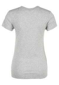 Back view of a plain light grey short-sleeve fitted t-shirt with a crew neckline on a white background.